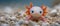 Banner with close-up cute baby axolotl, an amphibian, resting on pebbles in aquarium