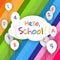 Banner cloud with balloons on a bright background colorful lines Text Hello, School Back to school Creative design young theme