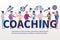 Banner coaching. Businesswoman coach leader presenting business