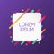 Banner with colorful rounded gradient diagonal lines. Square frame with trendy neon stripes at purple violet background. Vector.