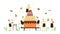 Banner with confectioners characters and cake flat vector illustration isolated.