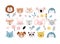 Banner with cute baby animals faces and flowers for design postcards, children s birthday, party, baby shower. Simple