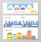 Banner with cute city and town elements, funny design, graphic illustration