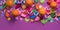 Banner defocusing festive poster balloons orange Confetti carnival background ultraviolet.