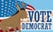 Banner with Democrat Donkey over American Flag Propaganda, Vector Illustration