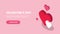 Banner design for Valentine`s Day with isometric red, white and pink hearts on pink background. Learn more button for web. -