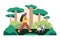 Banner for ecotourism travel and hiking activity, vector illustration isolated.