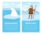 Banner with Eskimo Indigenous Man Hunter with Spear and White Polar Bear on Ice Plate Vector Illustration