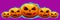Banner five halloween pumpkins of different sizes with carved scary mugs collage on a purple background.