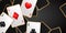 Banner with four aces playing cards suits. Winning poker hand