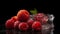 banner fresh raspberry peach ice on black background, summer frost, generated ai