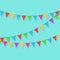 Banner with garland of colour festival flags and ribbons, bunting. Background for celebrate happy birthday party, carnaval, fair.