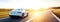 Banner of a generic and unbranded white sport car running in sunset, ai generative illustration