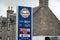 The banner of Gulf gas station selling unleaded petrol and diesel fuel in Scotland