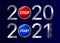 Banner Happy New Year. Red stop 2021 button and blue start 2021 button. Design for your greeting card or party invitation.