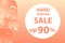 Banner, a hard  summer sale up 90 percents  in orange tones . Peach background. Tropical plants.