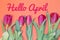 Banner hello april. Hi spring. The second month of spring. Welcome card