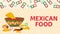 Banner illustration for a design in a flat style on the theme of Mexican food inscription name large cup of salsa sauce