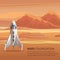 Banner Illustration Space Rocket on Surface Mars