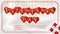 Banner inscription Valentines day written in hearts that hang on strings among streamers and sequins greeting card design frame on