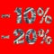 Banner of interest in the sale with the image of dollars inside. -10% -20%. text is isolated on red background.