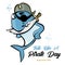 Banner International Talk Like A Pirate Day. Shark pirate with a knife in his teeth. Vector