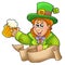 Banner with leprechaun holding beer