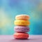 Banner macarons cookies, different colors, blurred background, colourful macaroons bisquits close-up.