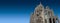 Banner with Majestic Sacre-Coeur Montmartre Basilica at blue sky background and copy space, Paris, France, design, architecture