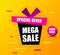 Banner mega Sale Black gift box says mega sale special offer.