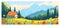 Banner, mountain house in spring, flat illustration vector, spring, mountains,