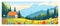 Banner, mountain house in spring, flat illustration vector, spring, mountains,