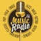 Banner for music radio with golden microphone