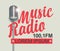 Banner for music radio with silver microphone