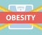 Banner with obesity text over measuring tape crossed and weight scale