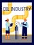 Banner with oil industry or fuel factory engineers, flat vector illustration.