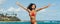 Banner Photo of Tanned Bikini Woman in Jump During Tropical Beach Vacations