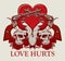 Banner with pistols on the theme of Love Hurts