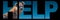 Banner with portrait of African wildlife, huge spotted hyena at blue gradient background with bold text help, closeup, details