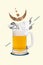 Banner poster collage of lady make hard party hangover sleep beer decorated bed drawing 3d background