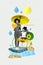 Banner poster picture collage of two people mommy little kid walk under melting spring ice enjoy mother day event