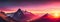 Banner of realistic mountain landscape with sunset. Generative AI