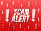 Banner with red scam alert. Attention sign. Cyber security icon. Caution warning sign sticker. Flat warning symbol. Vector stock