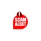 Banner with red scam alert. Attention sign isolated on white background