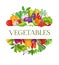 Banner round composition with colorful vegetables for farmers market menu design. Healthy food concept. Vector