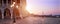 Banner, San Marco square at sunrise early in the morning. Venice or Venezia city, Italy, Europe. Panoramic composition