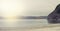 Banner seascape morning dawn horizon sea coast Bay hill sea pebble.