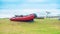 Banner Seascape summer travel machine tent rubber boat Coastline horizon sky with clouds