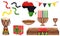 Banner set elements for Kwanzaa. African-American holiday. Kinara, seven burning candles, red black green map, cup, drum