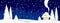 Banner for social networks caps. Winter landscape with house on a moonlit night. Snowy trees in a park or forest. Design